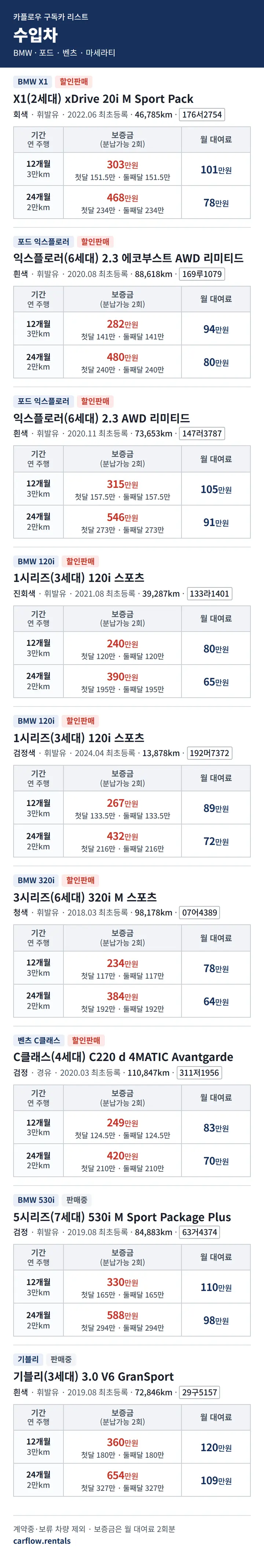 10-13 (화) 구독카 수입차 전체 리스트