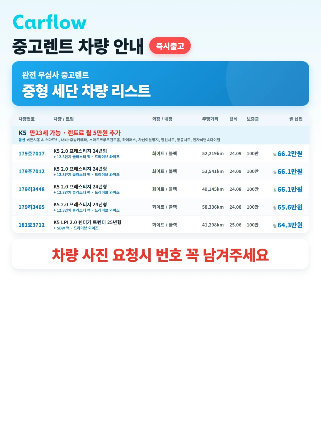 K5 , 쏘나타 완전 무심사 리스트 (중고)