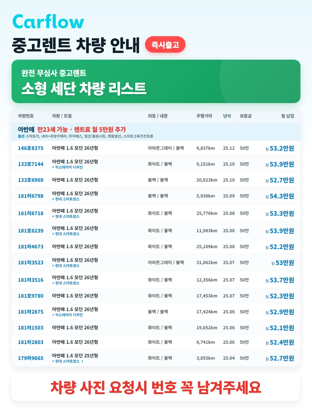아반떼 완전 무심사 (중고)