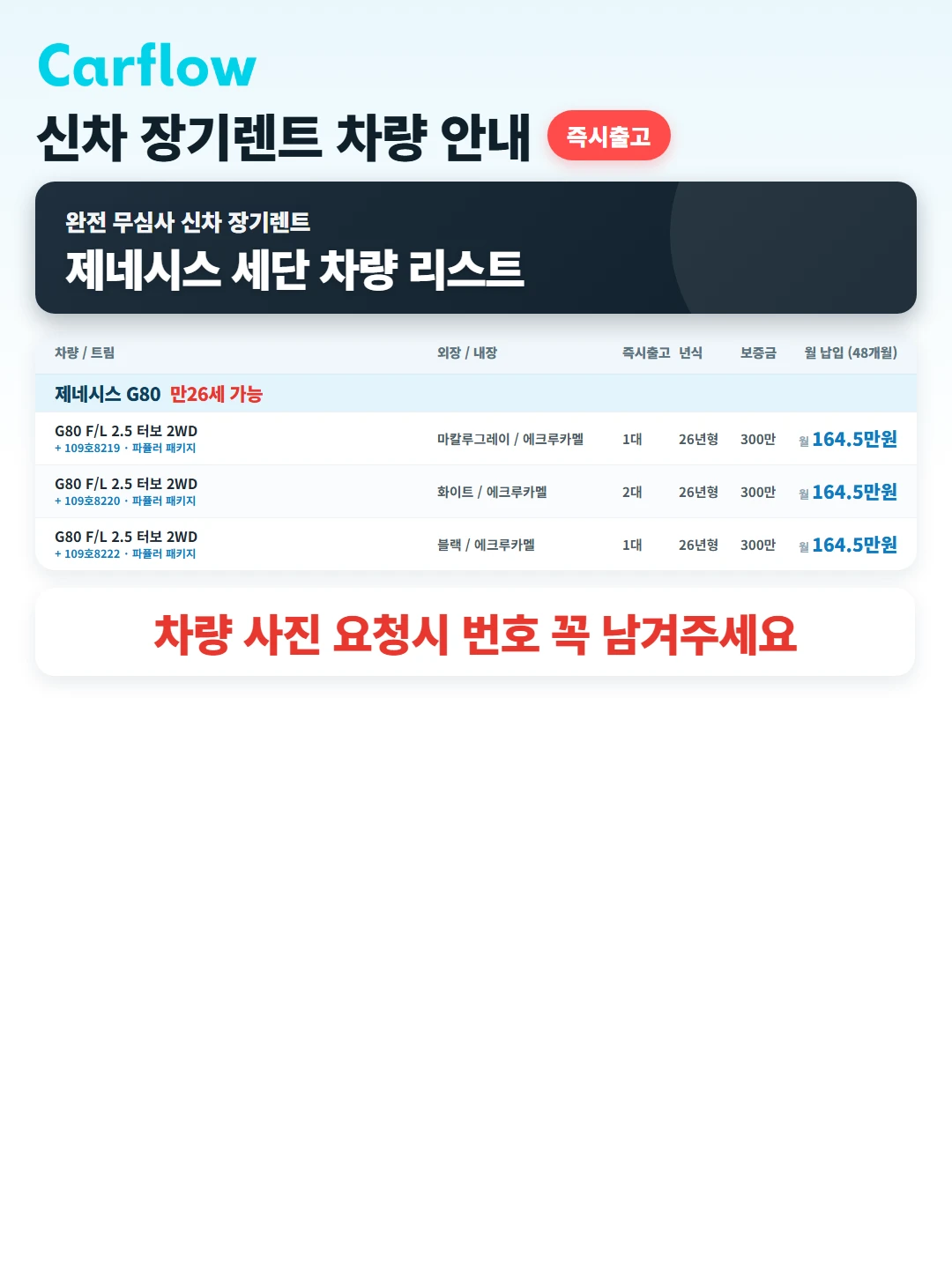 G80 완전 무심사 리스트 (신차)